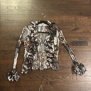 Paola Poggi Women’s Ruffled Animal Print Blouse Size 36